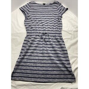 Ann Taylor Coastal Grandmother Striped Dress Large Navy Blue White Summer Mini
